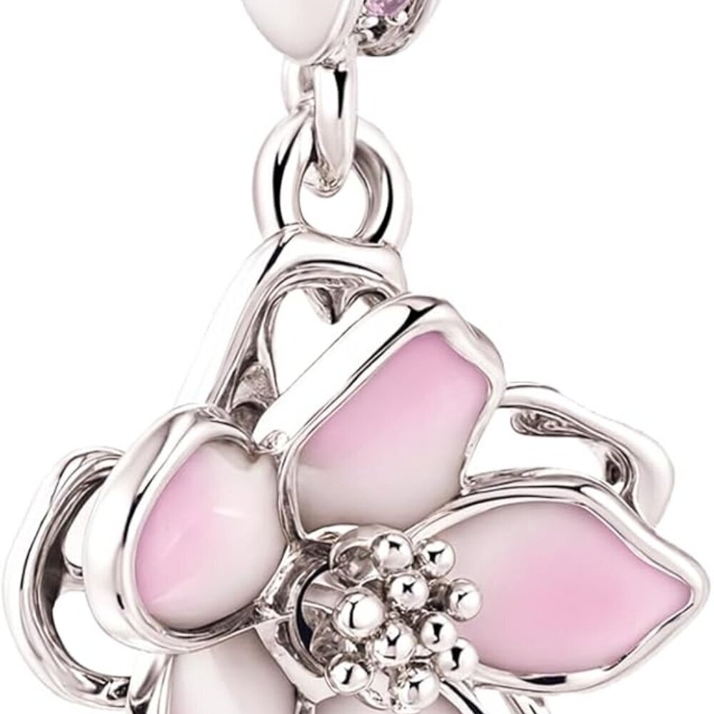 Floral Design Sterling Silver Heart Charm - Compatible with Pandora Bracelets